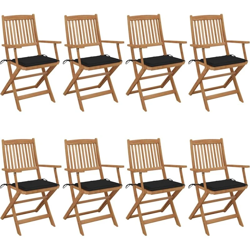 Foldbare havestole i akacietræ 8 stk. med hynder