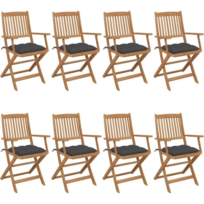 Foldbare havestole i massivt akacietræ 8 stk. med hynder