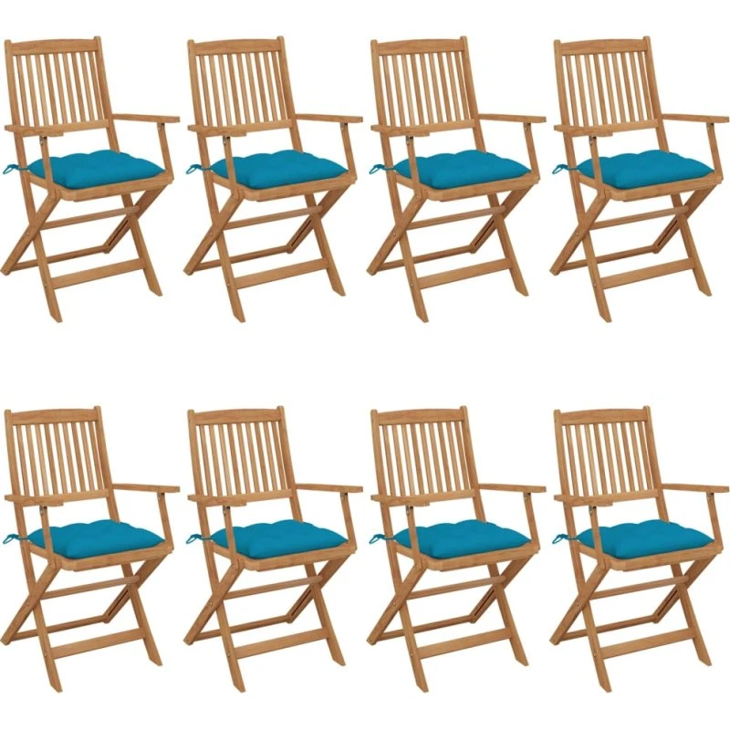 Foldbare havestole i massivt akacietræ 8 stk. med hynder