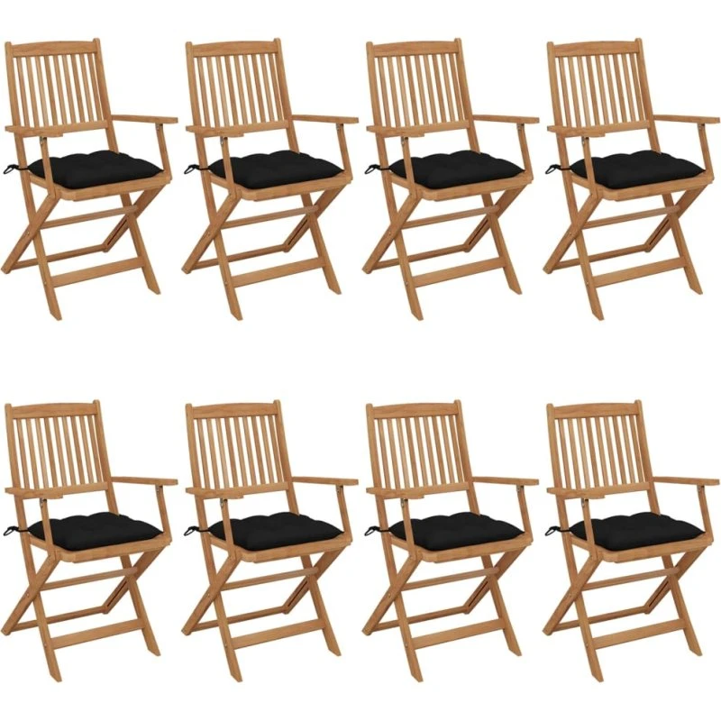 Foldbare havestole i akacietræ 8 stk. med hynder