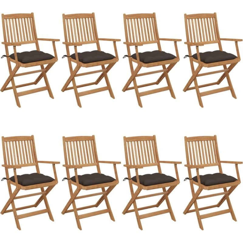 Foldbare havestole i akacietræ 8 stk. med hynder