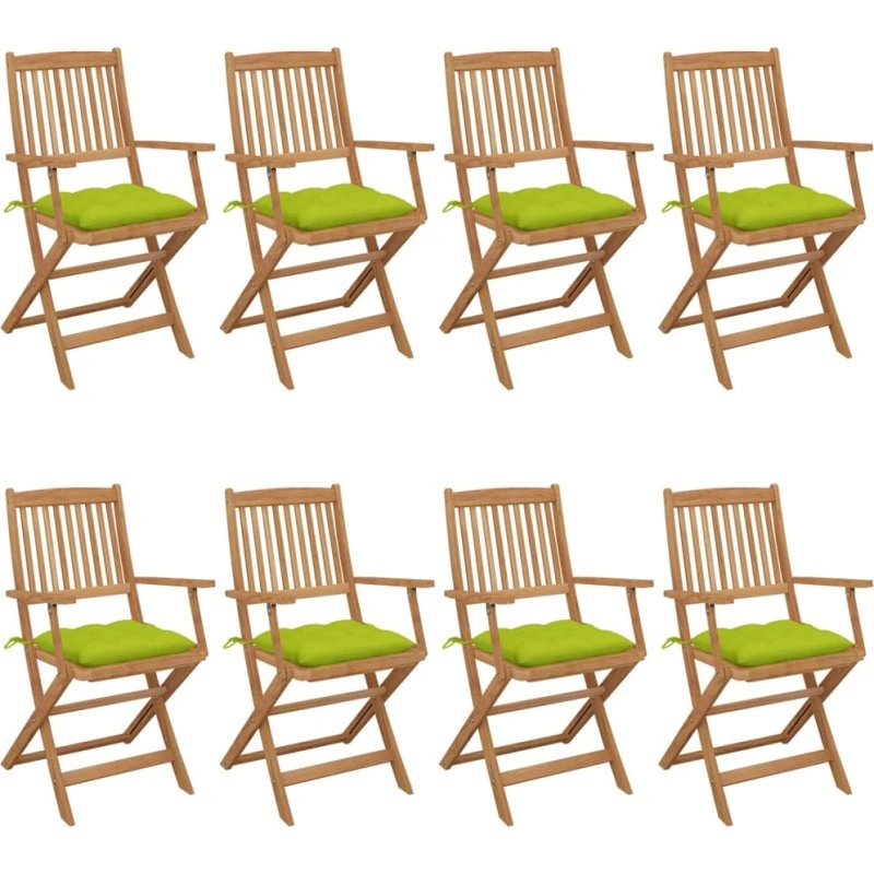Foldbare havestole i akacietræ 8 stk. med hynder