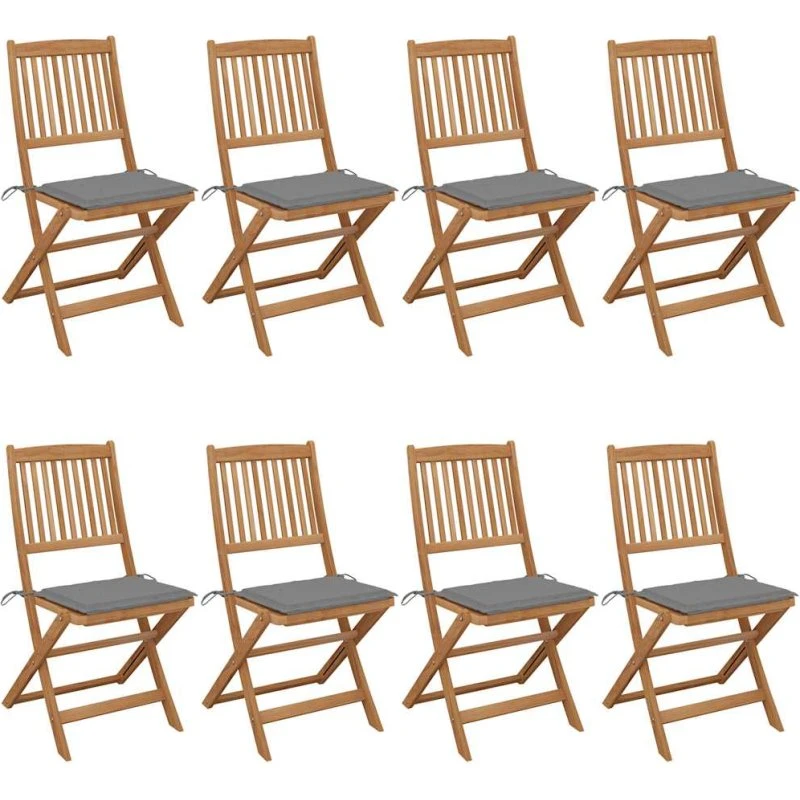 Foldbare havestole i akacietræ 8 stk. med hynder