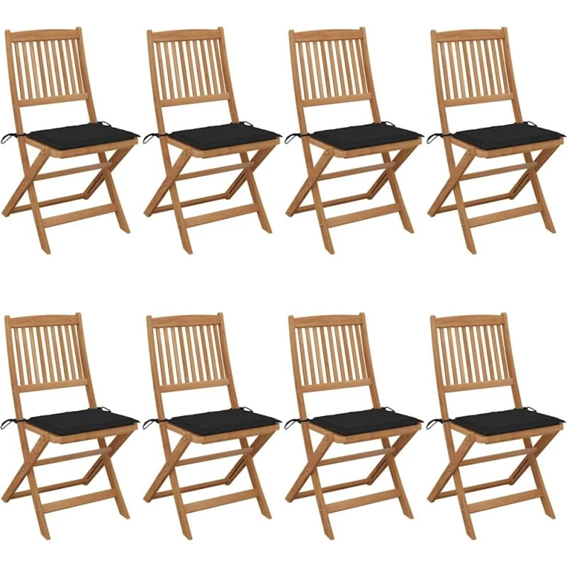 Foldbare havestole 8 stk. i massivt akacietræ med hynder