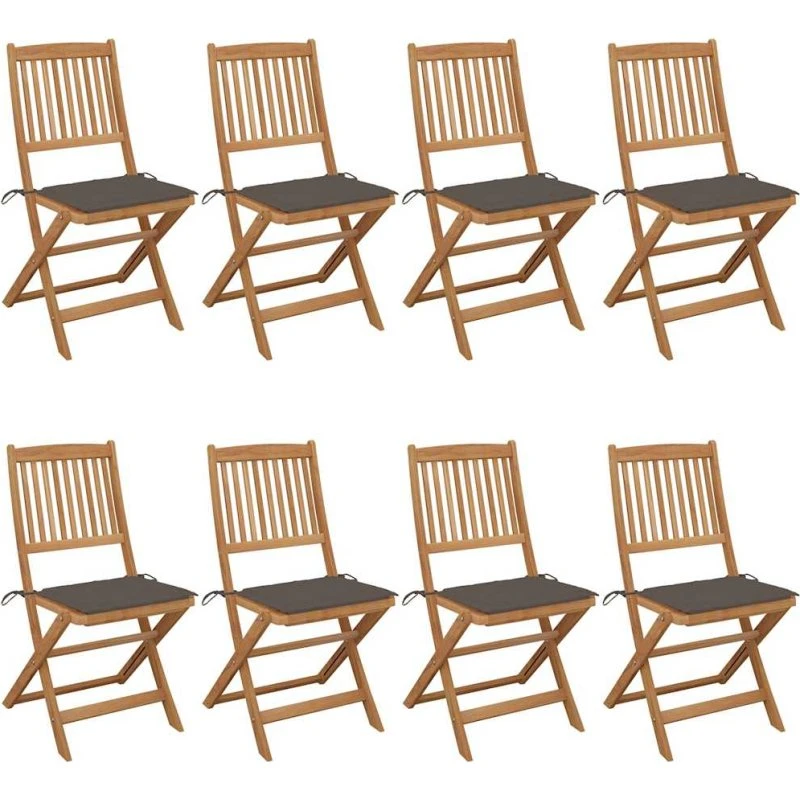 Foldbare havestole 8 stk. med hynder i massivt akacietræ
