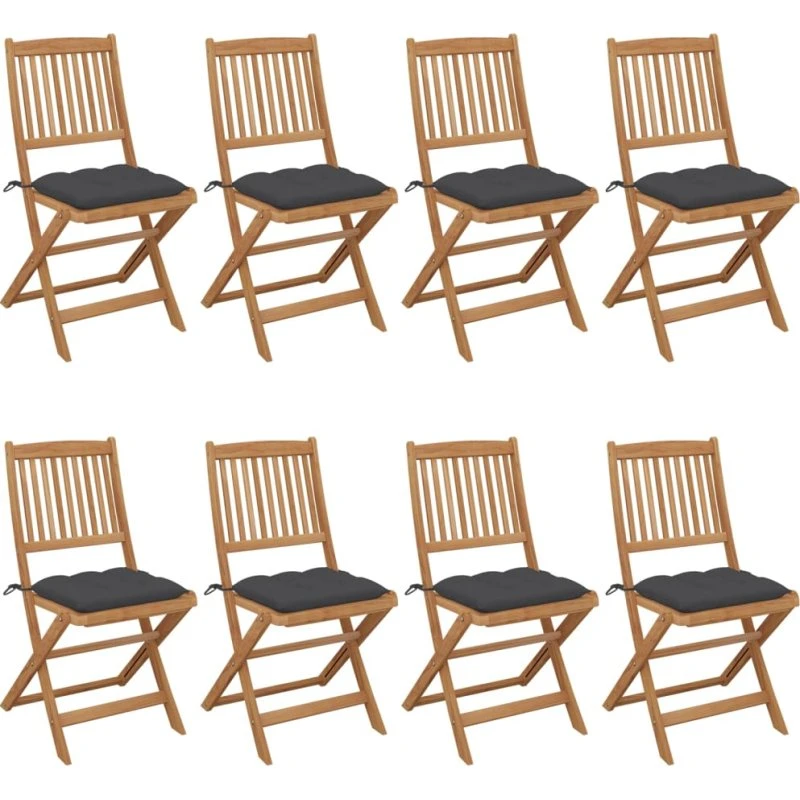 Foldbare havestole i akacietræ 8 stk. med hynder