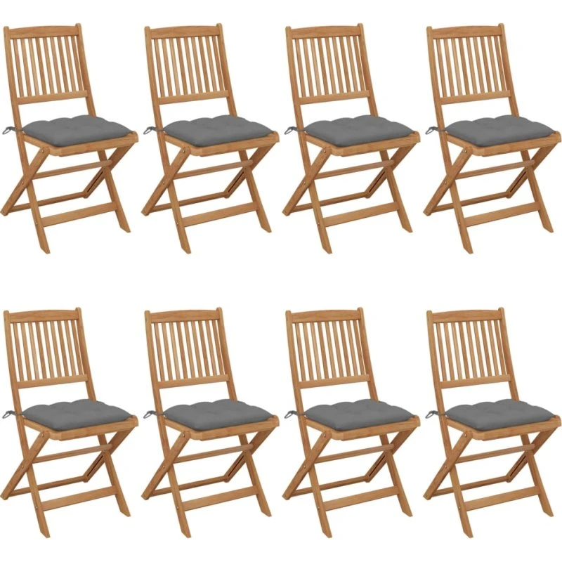 Foldbare havestole i akacietræ 8 stk. med hynder