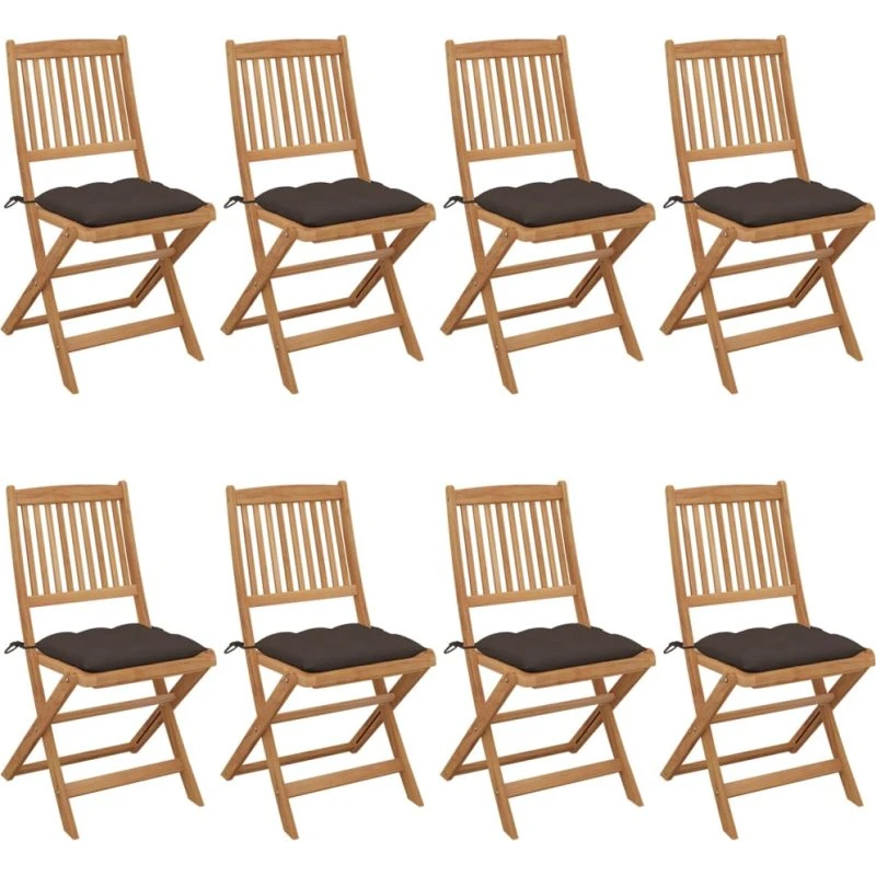 Foldbare havestole 8 stk. i massivt akacietræ med hynder