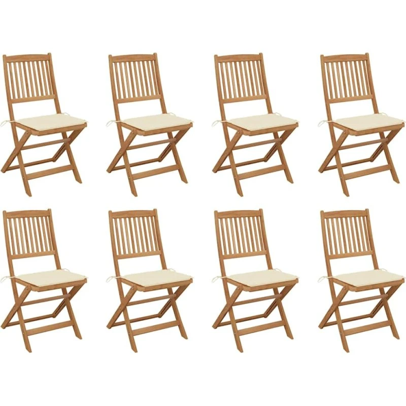 Foldbare havestole 8 stk. i massivt akacietræ med hynder