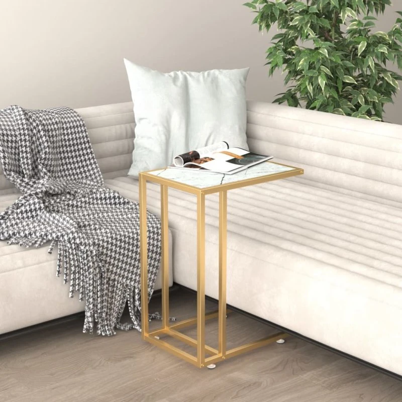 Sidebord 50x35x65 cm – hærdet glas & hvid marmor