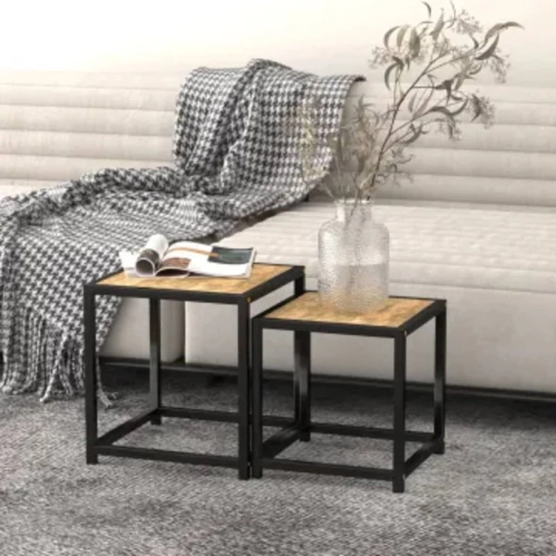 Sideborde 2 stk. MDF – sort og gul, industriel stil