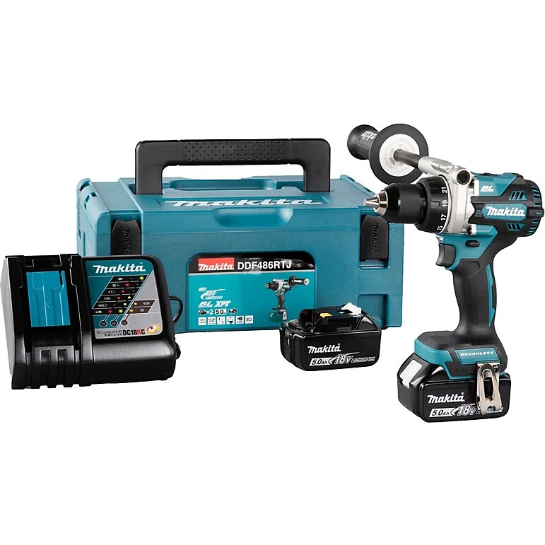 Makita DDF486RTJ 18V Li-Ion børsteløs bore-/skruemaskine, 2x5.0Ah