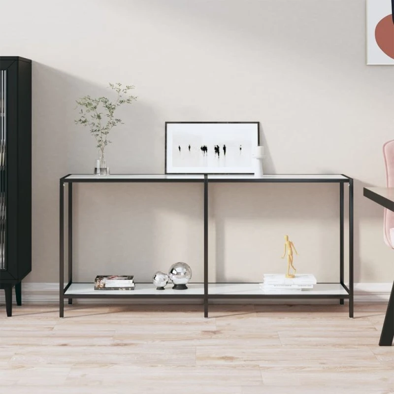 Konsolbord 160x35x75,5 cm hvidt hærdet glas