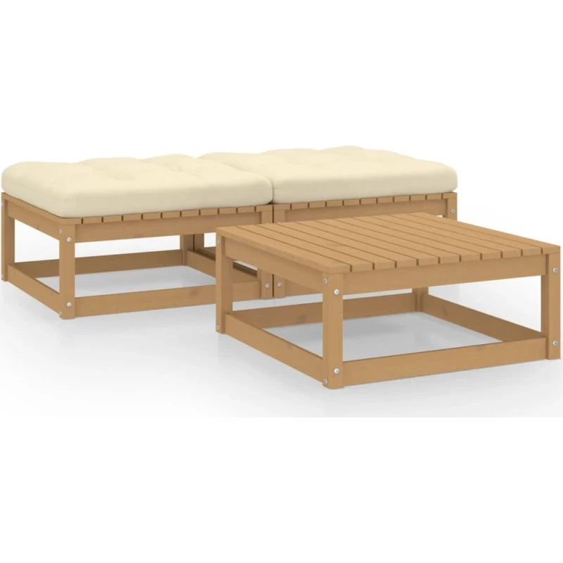 Loungesæt til haven 3 dele i massivt fyrretræ med hynder