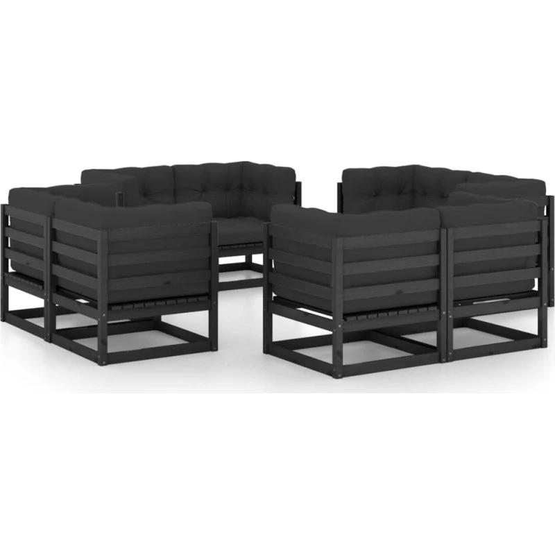 Loungesæt til haven 8 dele i massivt fyrretræ med hynder