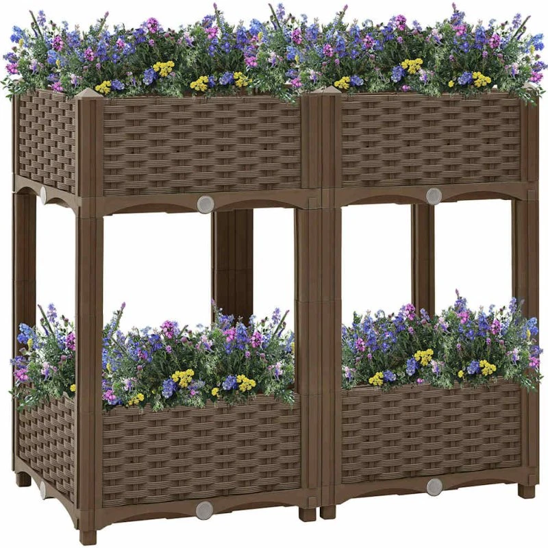 Højbed 80x40x71 cm i polypropylen - brun, 2 hylder