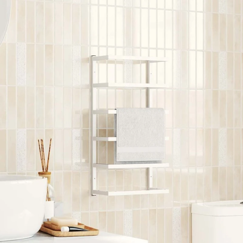 Vægmonteret håndklædeholder i stål 24x12x48 cm – hvid