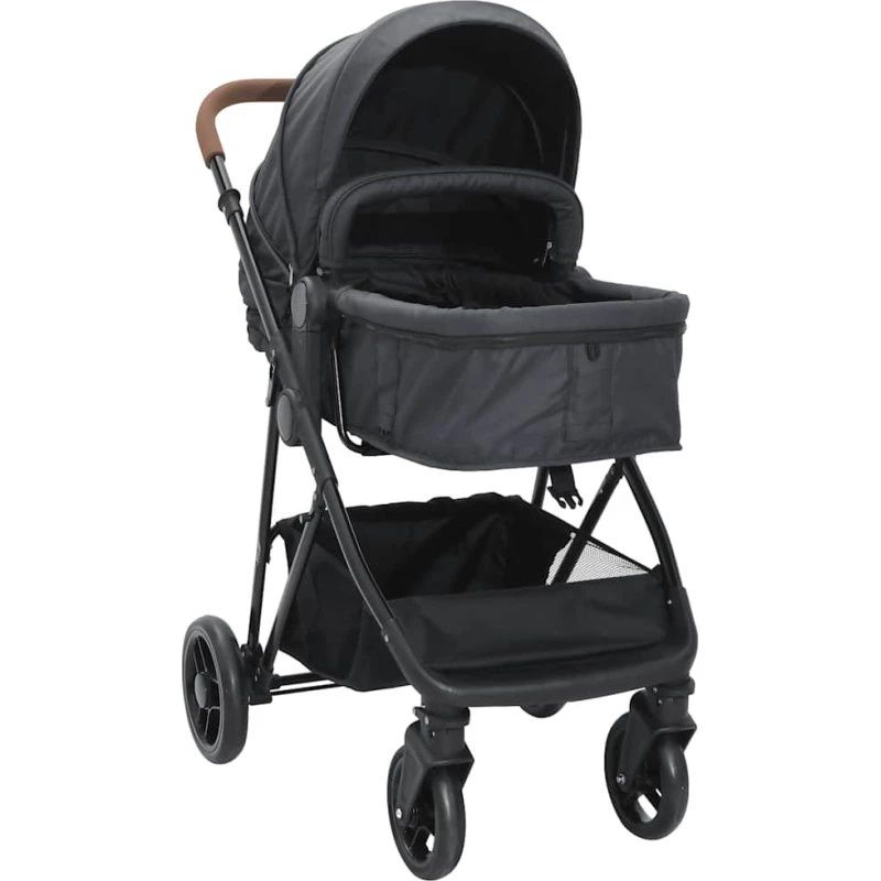 2-i-1 klapvogn i stål - antracit/sort