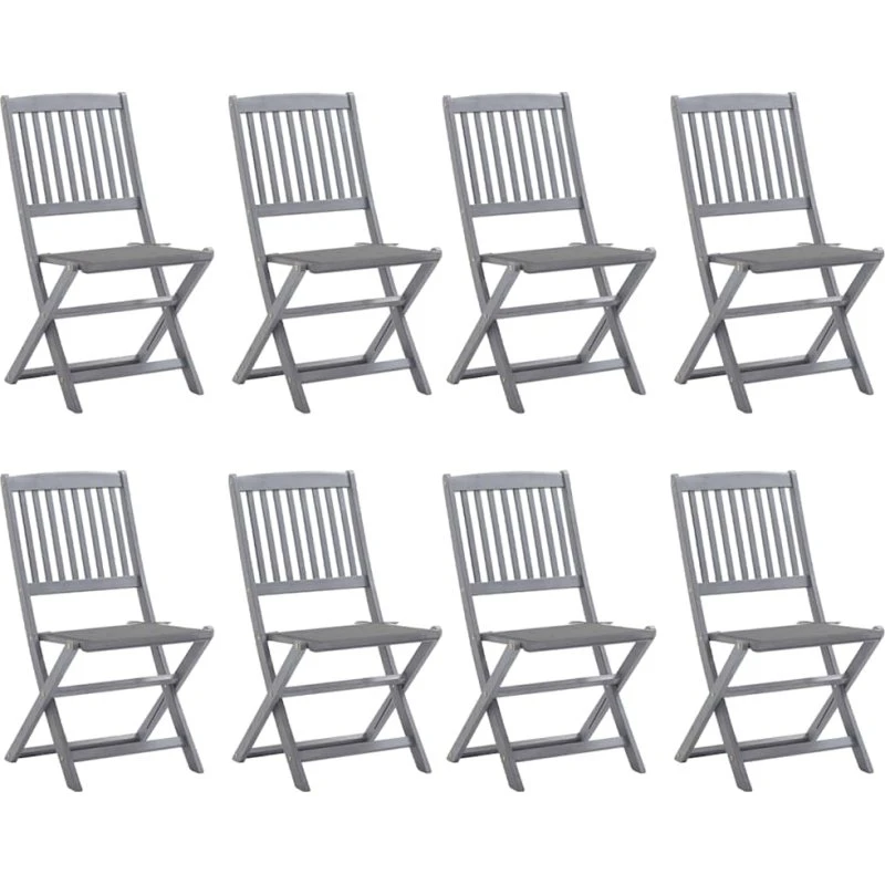 Foldbare havestole 8 stk. m. hynder i massivt akacietræ