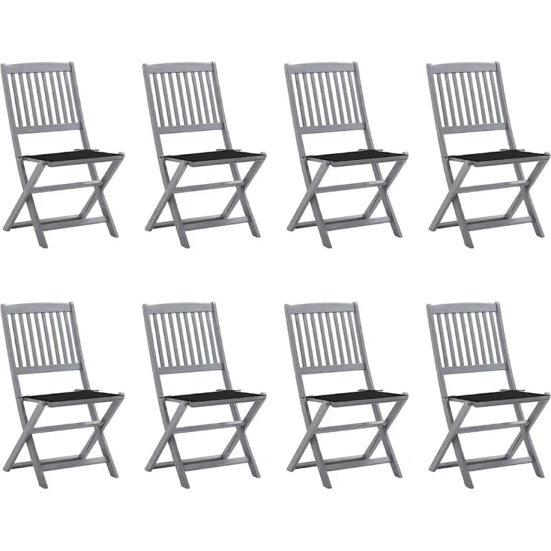 Foldbare havestole 8 stk. i massivt akacietræ med hynder