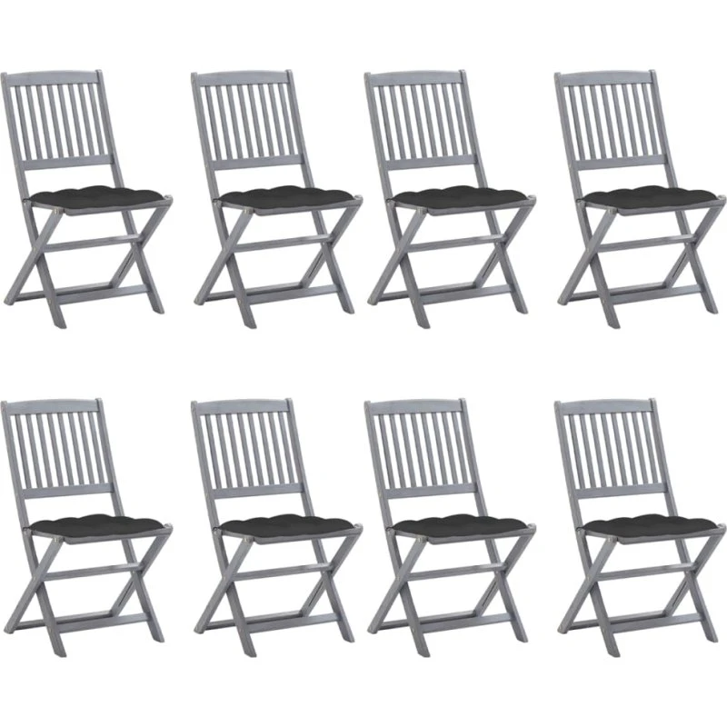 Foldbare havestole 8 stk. med hynder i massivt akacietræ