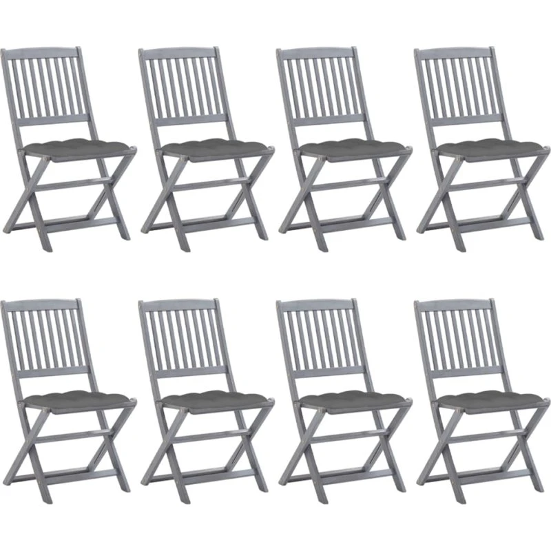 Foldbare havestole 8 stk. med hynder i massiv akacietræ