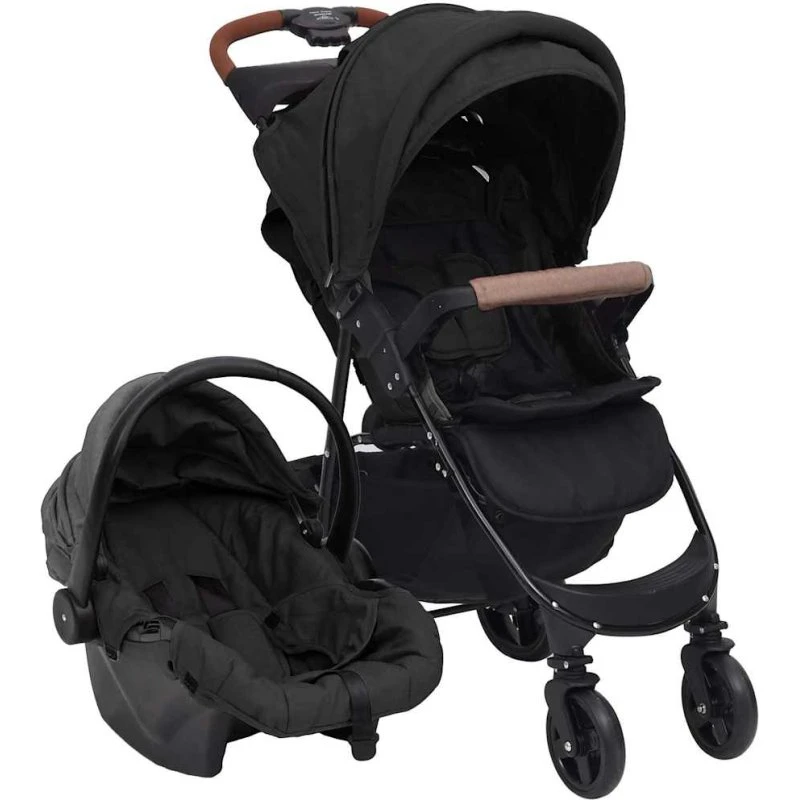 3-i-1 klapvogn/barnevogn i stål – antracitgrå