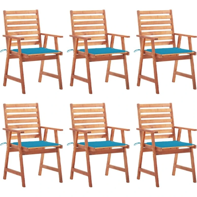 Havestole 6 stk i massivt akacietræ med hynder