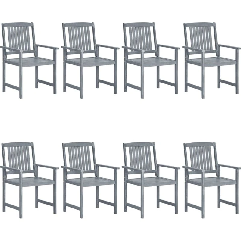 Havestole 8 stk. i massivt akacietræ, gråvasket