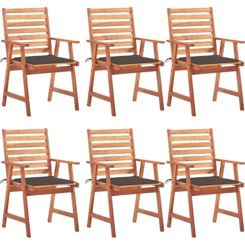 Havestole 6 stk. i massivt akacietræ med hynder