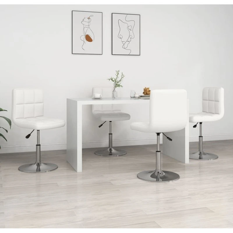 4 stk. spisebordsstole i hvidt kunstlæder, justerbare
