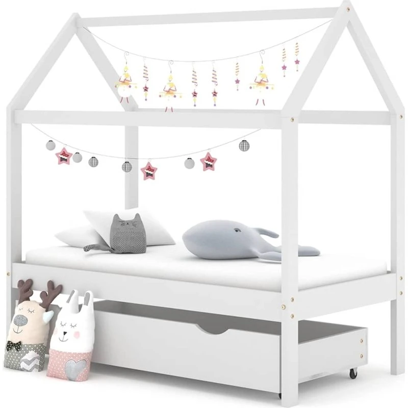 Børneseng stel 70x140 cm med skuffe, hvidt fyrretræ