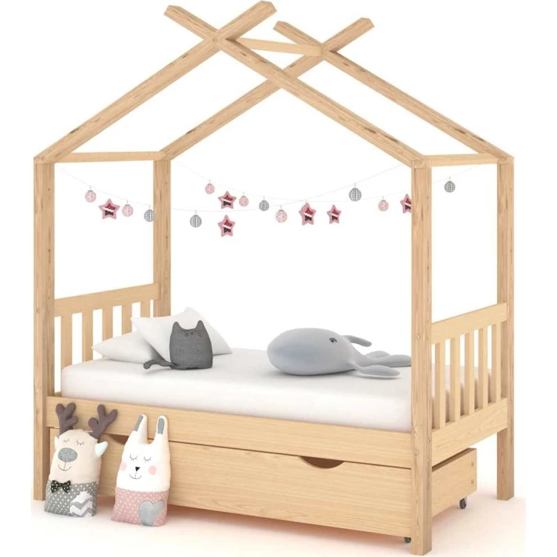 Sengestel 70x140 cm i massivt fyrretræ med skuffe