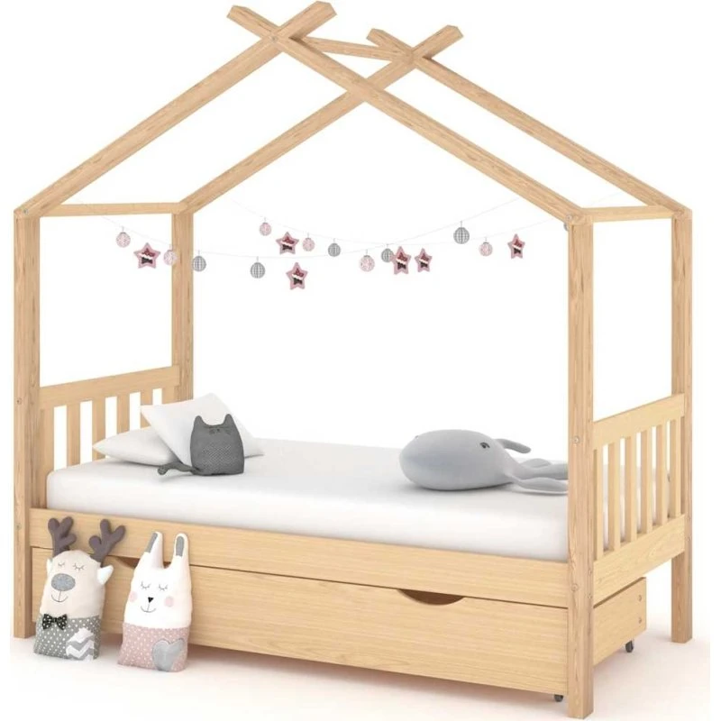 Sengeramme til juniorseng 80x160 cm i massivt fyrretræ m. skuffe