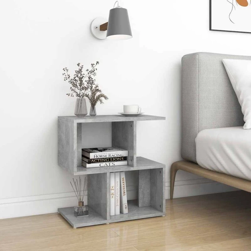 Sengebord 50x30x51,5 cm – konstrueret træ, betongrå