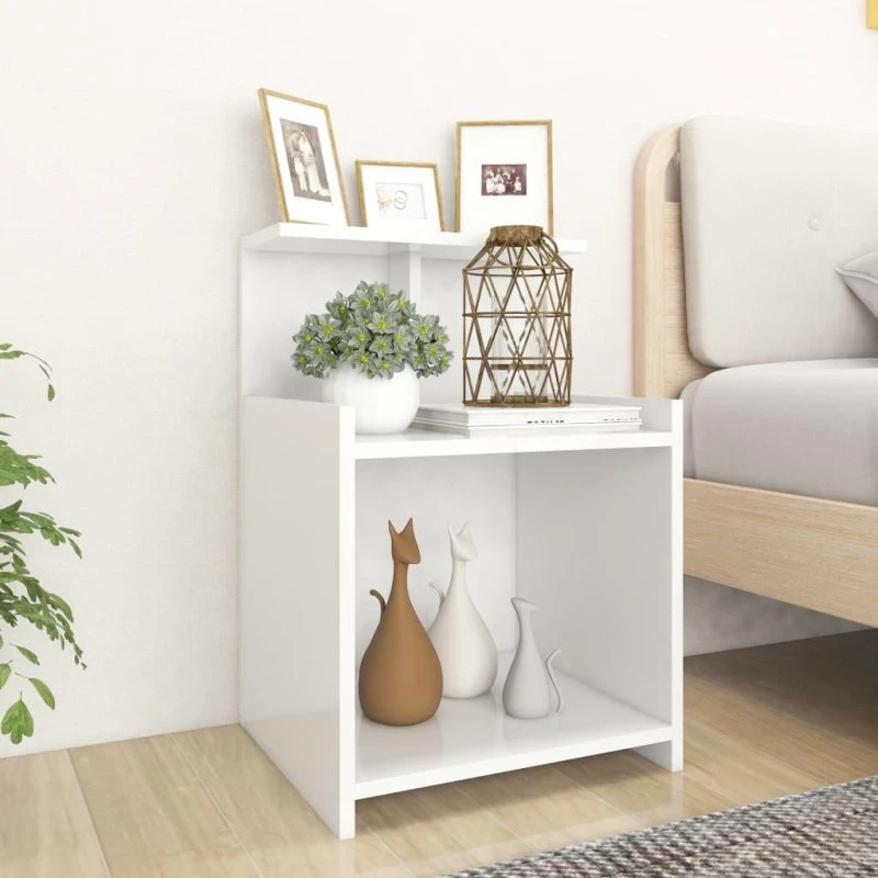 Sengebord 40x35x60 cm hvidt konstrueret træ, 3 hylder