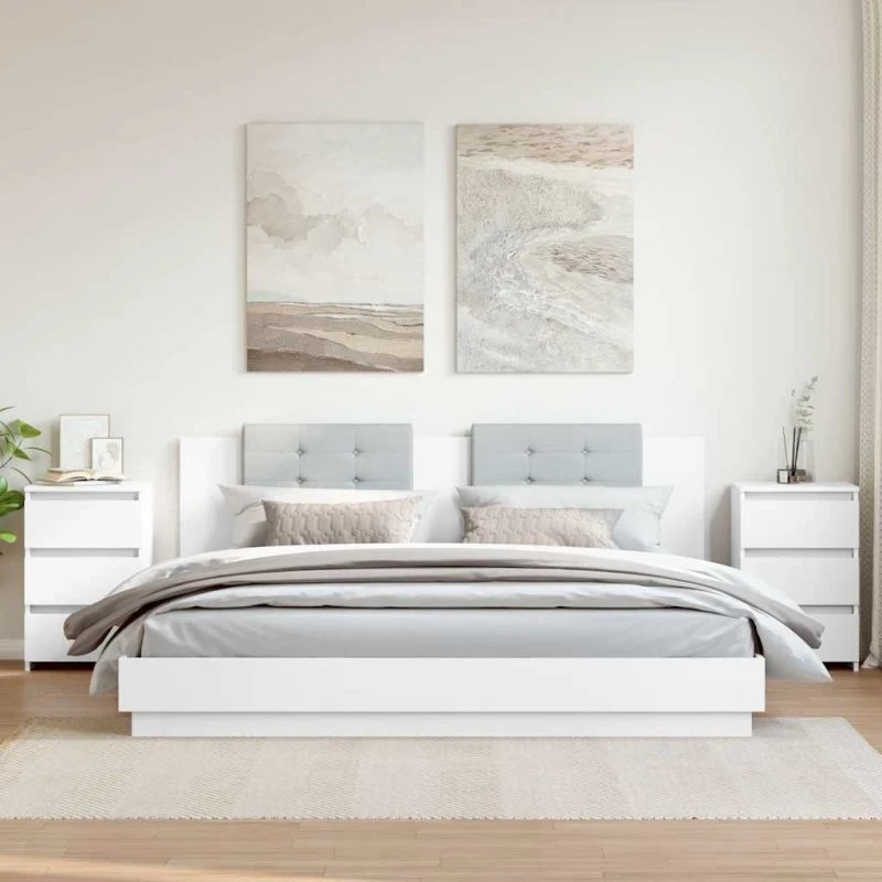 Sengebord 2 stk. 40x35x62,5 cm hvidt konstrueret træ