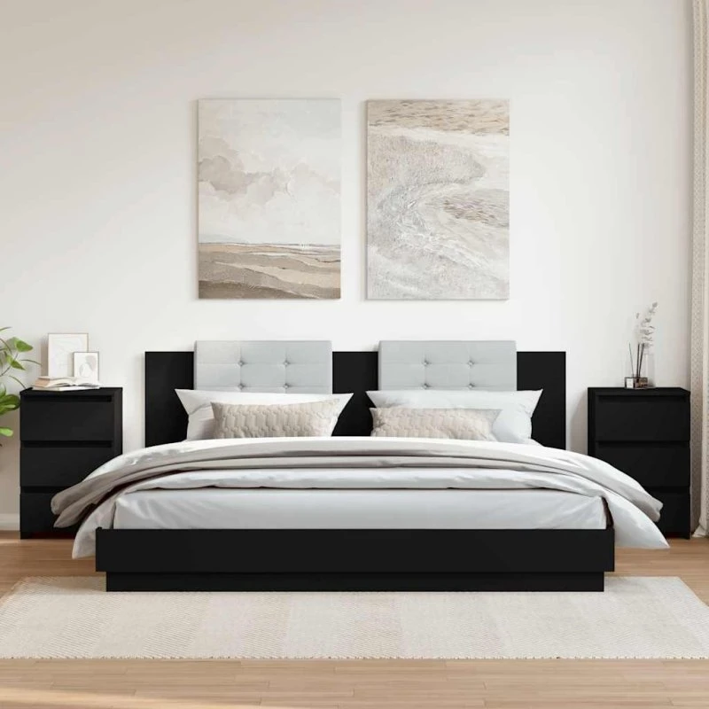 Sengeborde 2 stk. 40x35x62,5 cm – sort, 3 skuffer