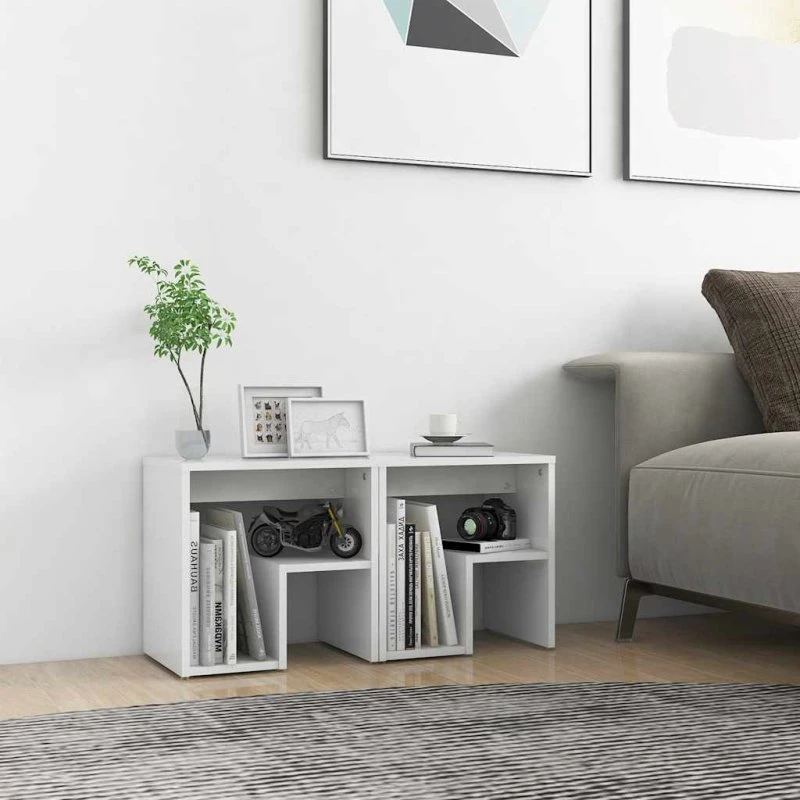 Sengeborde 2 stk. 40x30x40 cm hvidt konstrueret træ