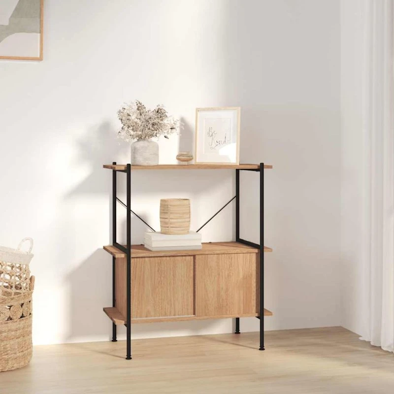 Reol med skab 80x40x92 cm – 3 niveauer, stål & træ