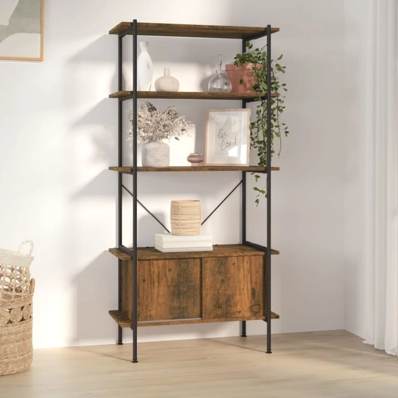 Reol med skab 80x40x163 cm – 5 niveauer, stål og konstrueret træ