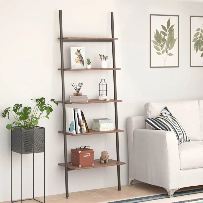 Stigereol med 5 hylder 64x34x185,5 cm - mørkebrun/sort