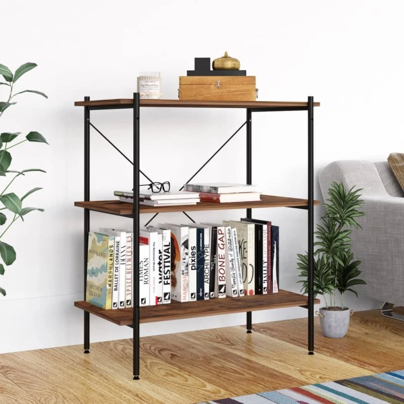 Reol med 3 hylder 80x40x92 cm – Sort/Natur