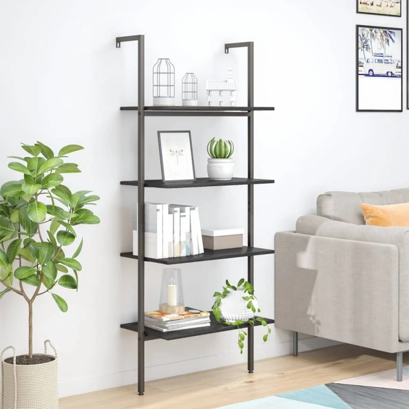 Stigereol 4 hylder 64x35x152,5 cm – sort