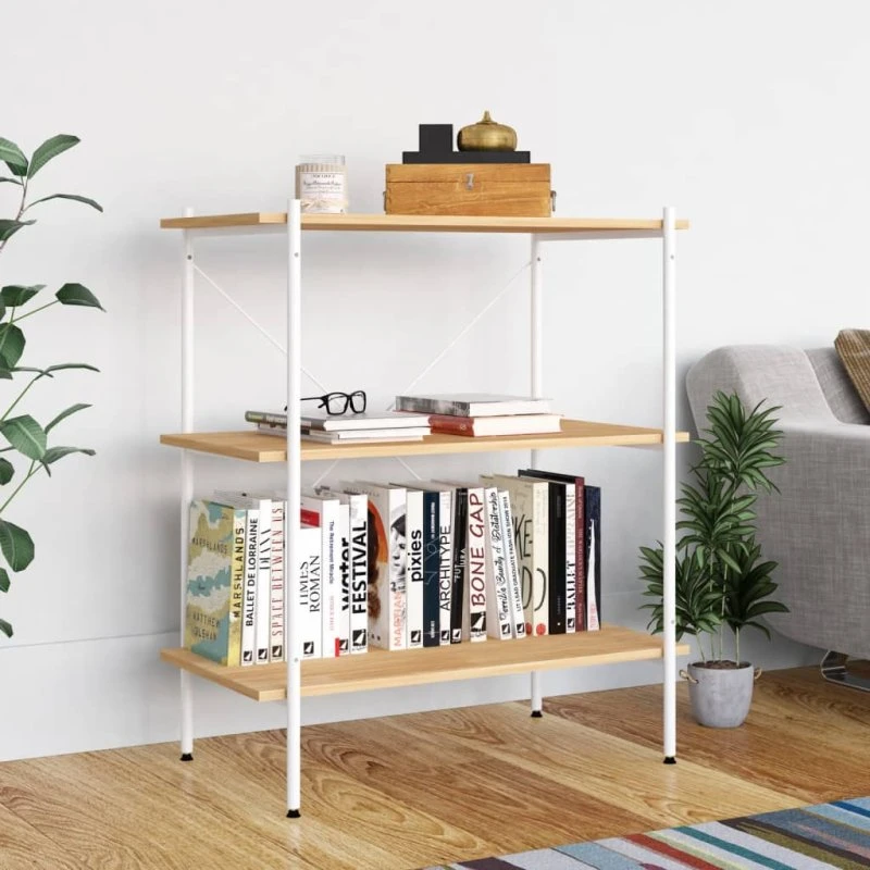 Reol med 3 hylder 80x40x92 cm – Hvid/Egetræs
