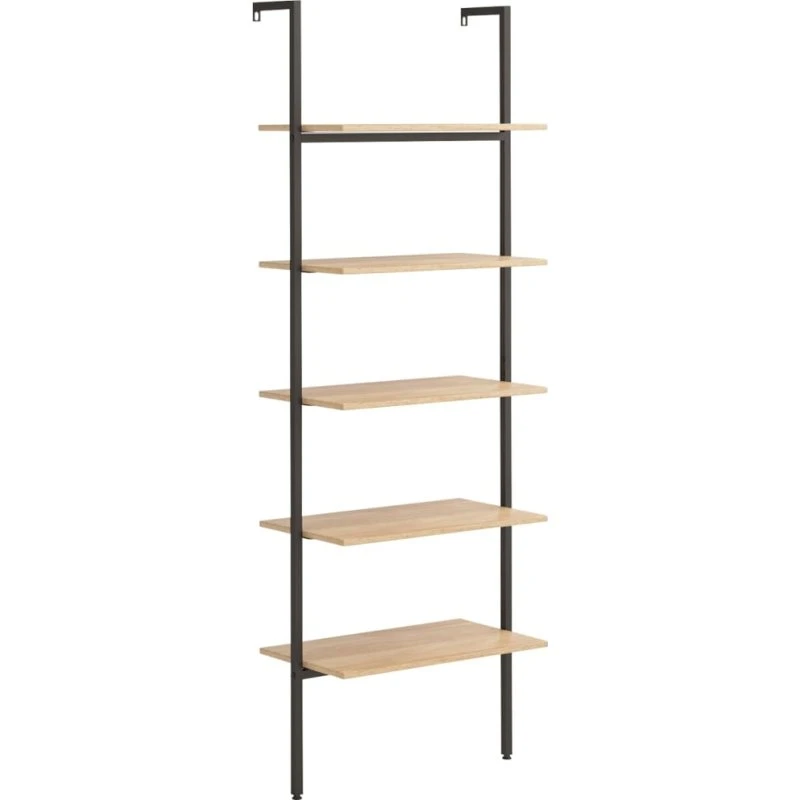 Stigereol 5 hylder 64x35x185 cm - lysbrun/sort