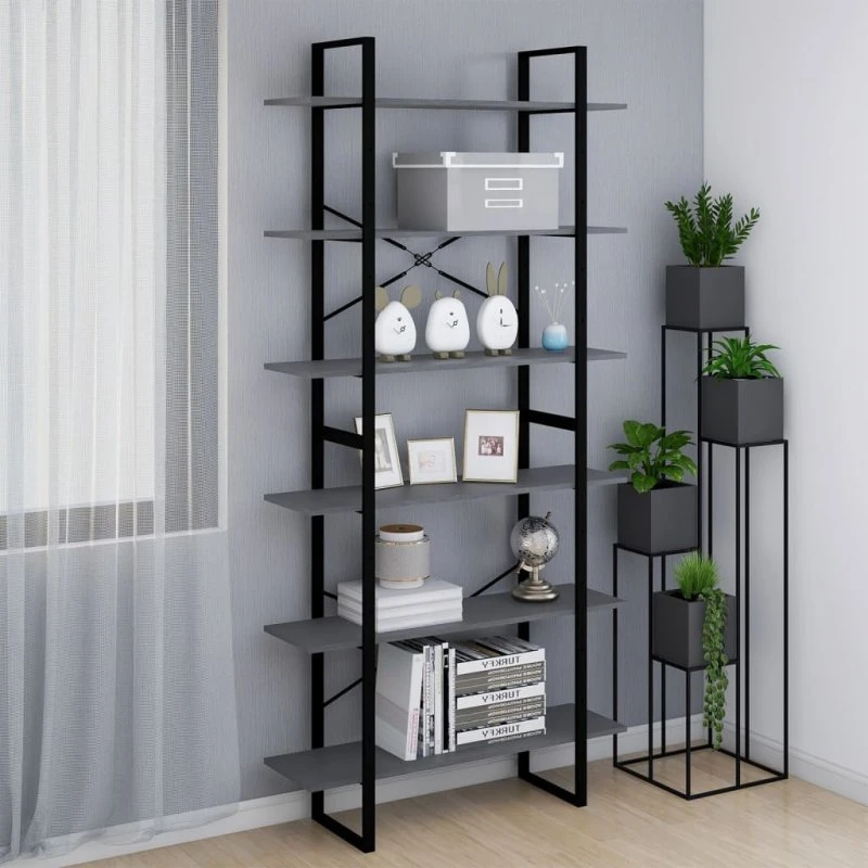 Reol 100x30x210 cm i massivt fyrretræ, grå