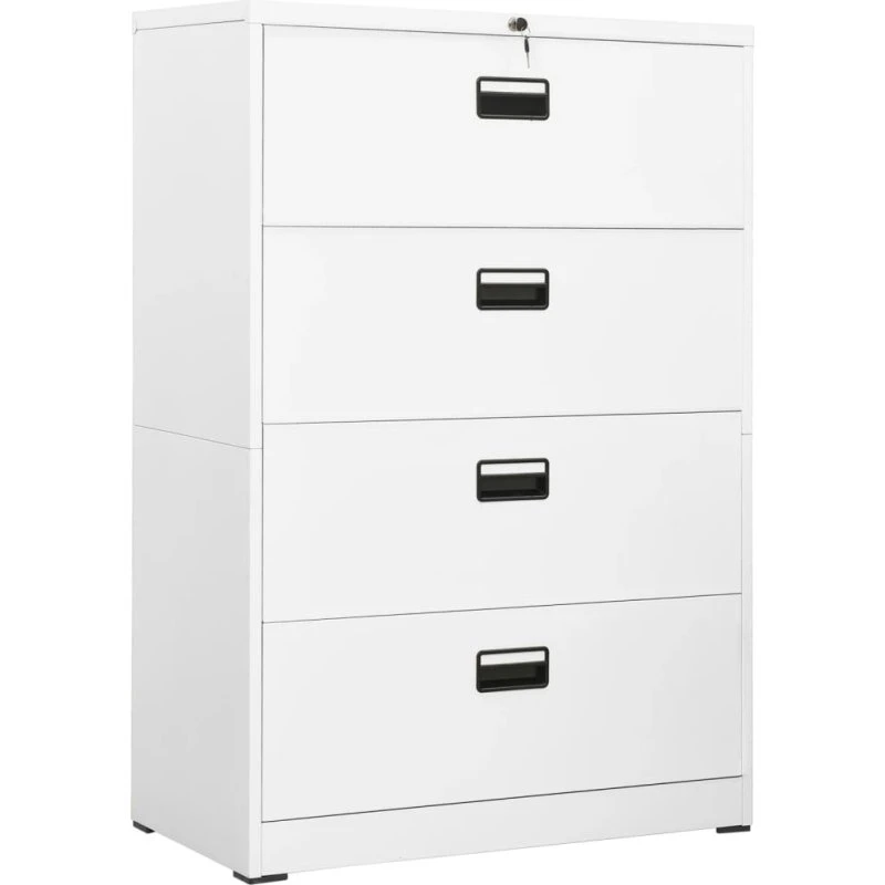 Arkivskab i stål 90x46x134 cm, 4 skuffer, hvid