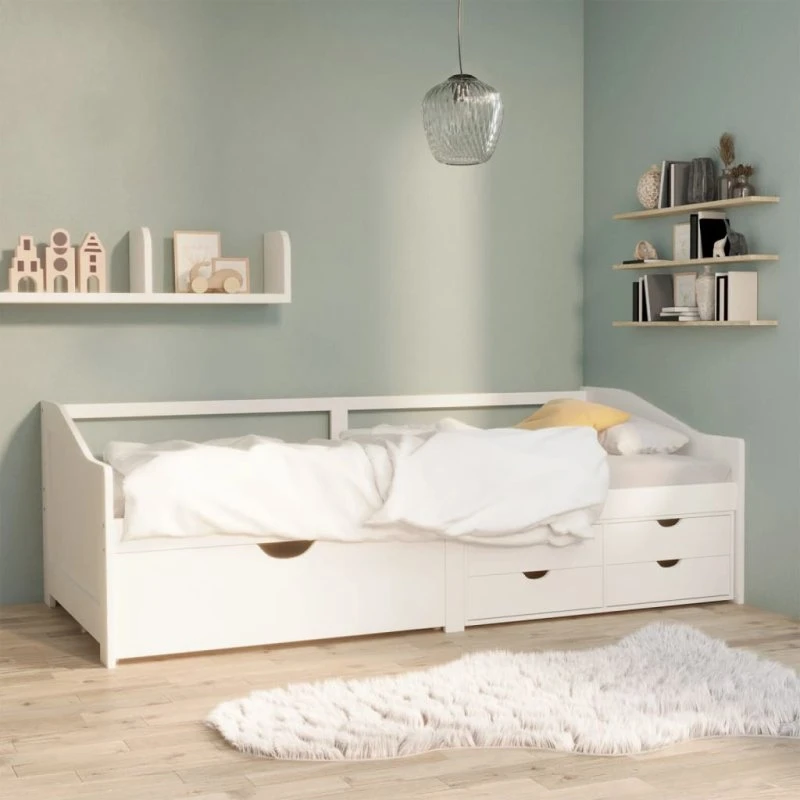 3-personers daybed 90x200 med skuffer, massivt fyrretræ - hvid