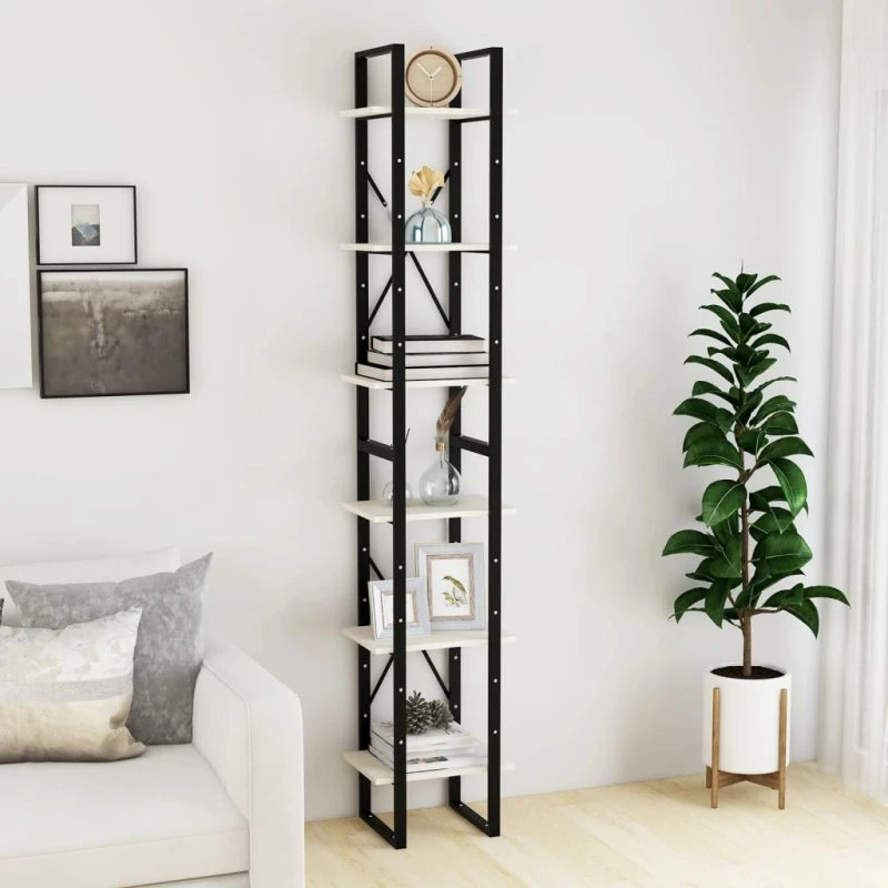 Reol i massivt fyrretræ 40x30x210 cm - hvid, 6 hylder